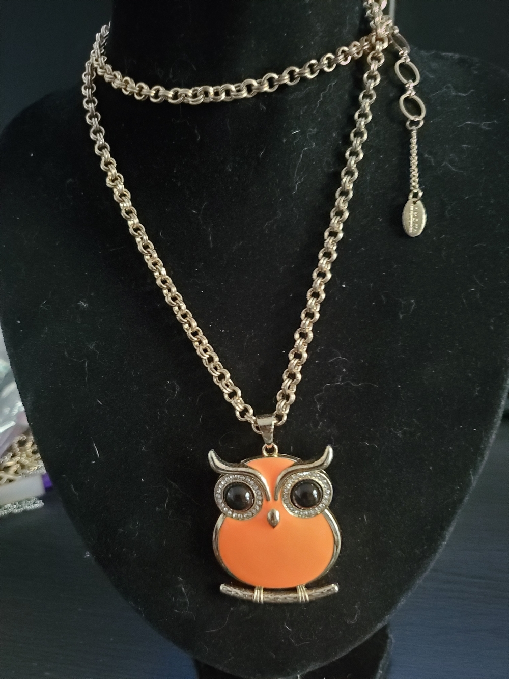 Amrita Singh Designer Gold-Tone Orange Owl Pendant Necklace - Women Jewelry